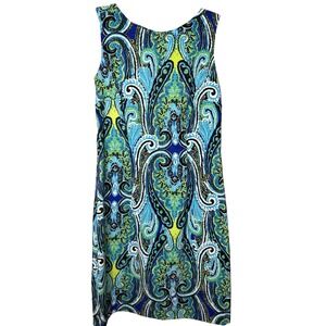 AB Studio Womens Dress Size 4 Blue Green Paisley Sleeveless Casual‎